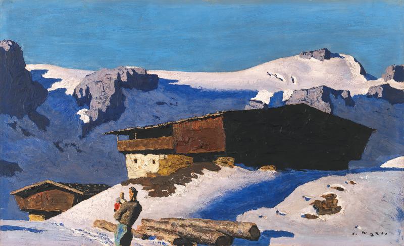 Alfons Walde (Oberndorf 1891 - 1958 Kitzbühel), Einsamer Berghof, ca. 1935, Öl auf Karton, 43 x 71 cm, Schätzwert € 250.000 - 380.000, Auktion 29. November 2022