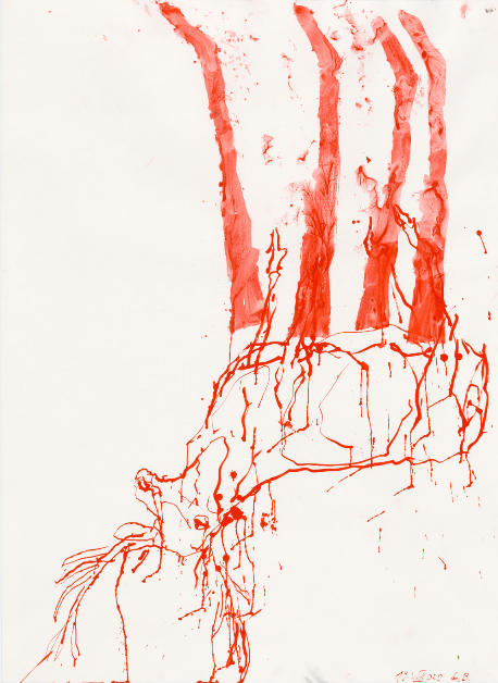 Georg Baselitz  Hannah Hirsch, 2022 Red ink on paper Image 100 x 74.9 cm (39.37 x 29.49 in)  Frame 129 x 104 cm (50.79 x 40.94 in)