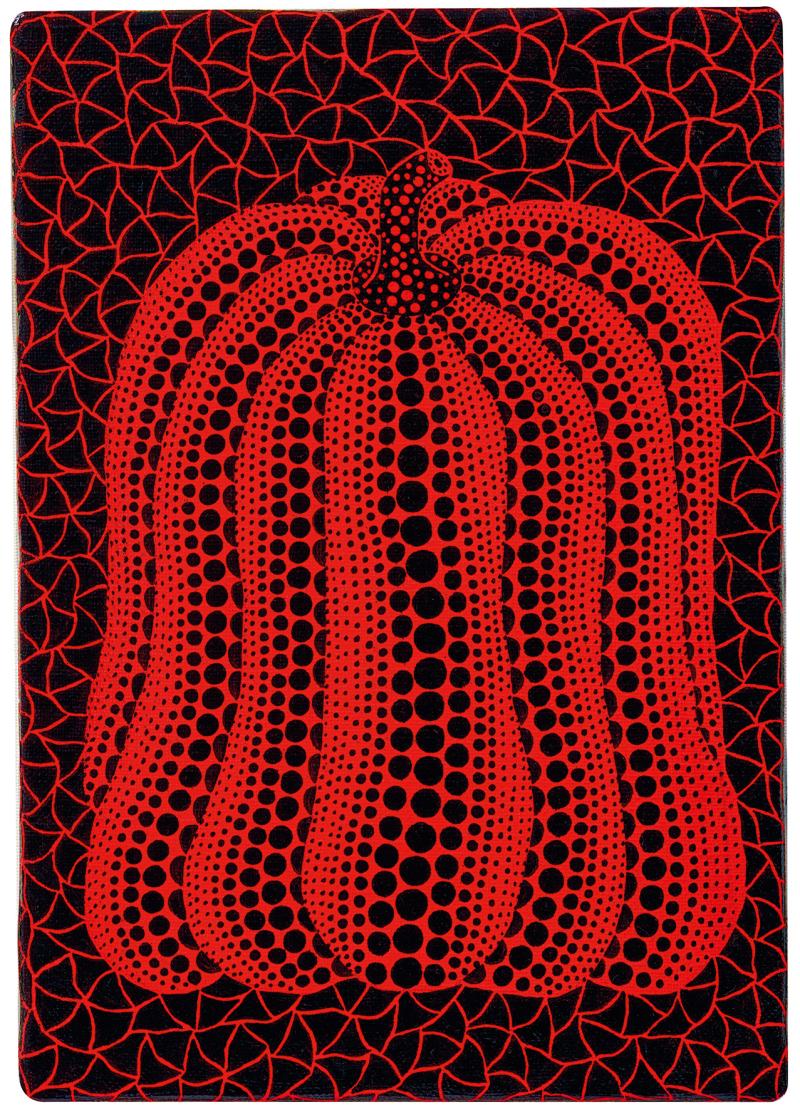 Yayoi Kusama (geb. 1929 Matsumoto, Japan) Pumpkin KKK, 2002, Acryl auf Leinwand in Plexiglas-Box, 22,7 x 15,8 cm, erzielter Preis € 478.000