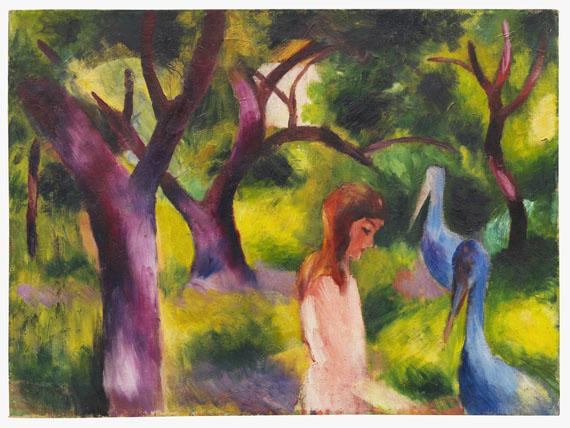 63 August Macke	 Mädchen mit blauen Vögeln (Kind mit blauen Vögeln), 1914. Öl auf Leinwand Schätzung: € 2.000.000 Ergebnis: € 2.545.000