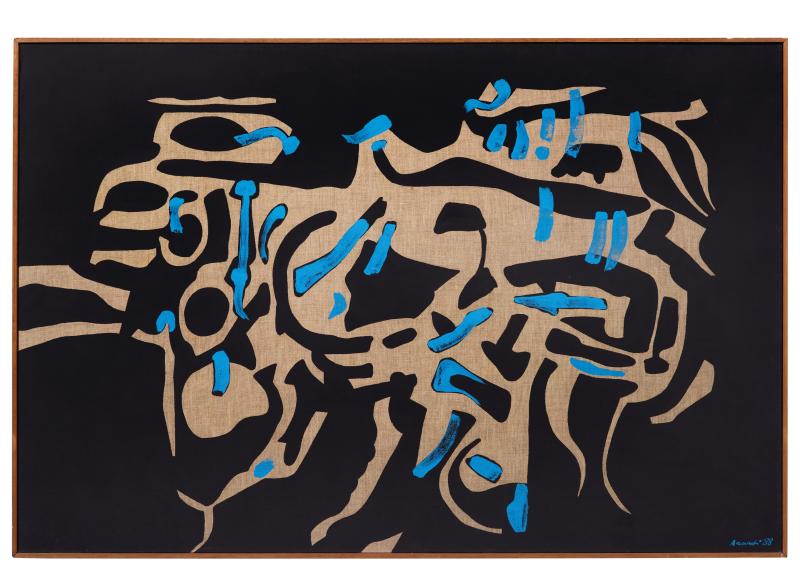 Carla Accardi (Trapani 1924–2014 Rom) Animale immaginario, 1988, signiert und datiert; auf der Rückseite nochmals signiert, betitelt und datiert, Vinyl auf Leinwand, 100 x 150 cm, erzielter Preis € 303.000 Rekordpreis für die Künstlerin