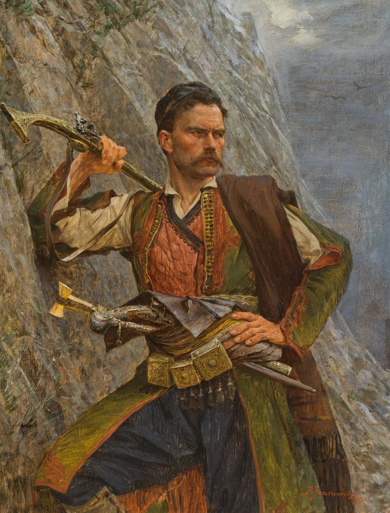 0331 Paul Joanovits*  (Vrsac/Werschetz 1859 - 1957 Wien)  „Krieger aus Montenegro“ 1907 Öl auf Holz 46 x 35 cm Signiert und datiert rechts unten: P. Joanowits 1907.  Ergebnis: € 60.000