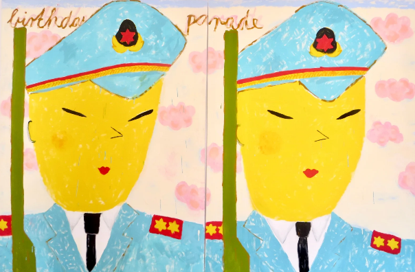 Gabrielle Graessle  birthday parade, 2021 Acrylic, glitter and spray on canvas 70 7/8 x 102 3/8 in 180 x 260 cm (c) Gabrielle Graessle