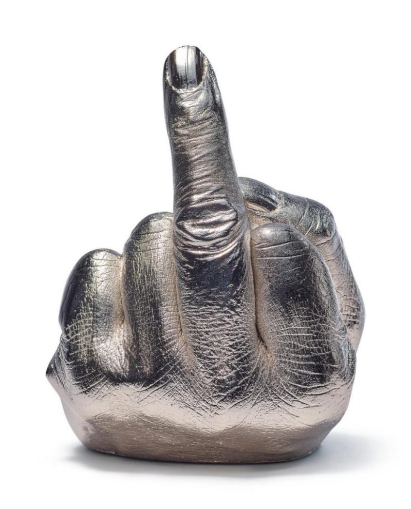 Ai Weiwei Artist’s Hand, 2017 4.7" x 4.3" Cast urethane resin multiple with electroplated rhodium Edition of 1000, Incised signature on the underside