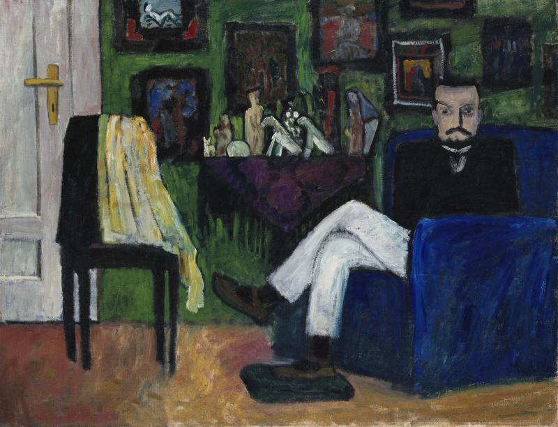 Gabriele Münter: Mann im Sessel (Paul Klee), 1913 Bayerische Staatsgemäldesammlung, Pinakothek der Moderne, München © VG Bild-Kunst, Bonn 2022 / Foto: bpk / Bayerische Staatsgemäldesammlungen