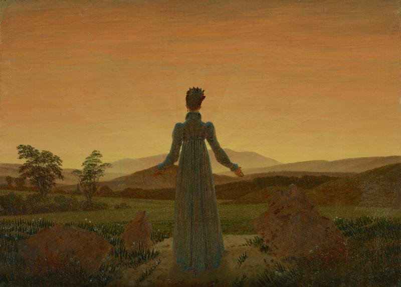 Caspar David Friedrich, Frau vor der untergehenden Sonne, um 1818 Öl auf Leinwand, 22 x 30 cm