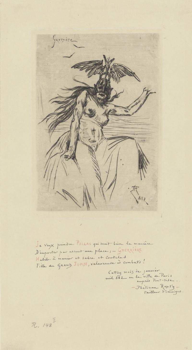 Félicien Rops (1833–1898) Die Kriegerin / Guerrière, 1882 Radierung auf Japanpapier 394 x 214 mm (Plattenmaße) Hamburger Kunsthalle, Kupferstichkabinett © Hamburger Kunsthalle / bpk Foto: Christoph Irrgang