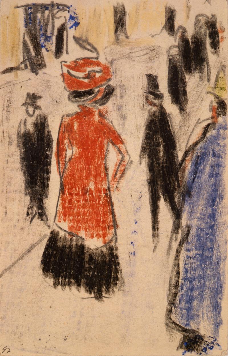 Ernst Ludwig Kirchner, Strassenszene mit Dame in Rot, 1910, Sammlung Altonaer Museum