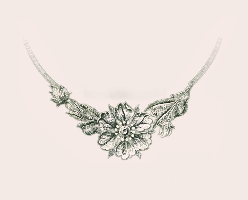 Entwurfszeichnung für ein Collier Ernst Alexander Wellendorff Pforzheim, 1893