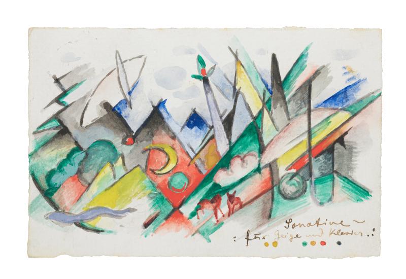 Franz Marc, Sonatine für Geige und Klavier, (Postkarte von Franz Marc an Lily Klee, 7.2.1913), Franz Marc Museum, Foto: collecto.art