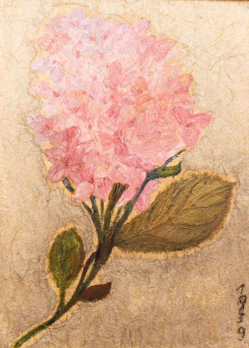 Amalie Seckbach, Hortensienblüte (Originaltitel unbekannt), 1939, Öl auf Chinapapier, 33 × 24 cm © Buch Family Private Collection