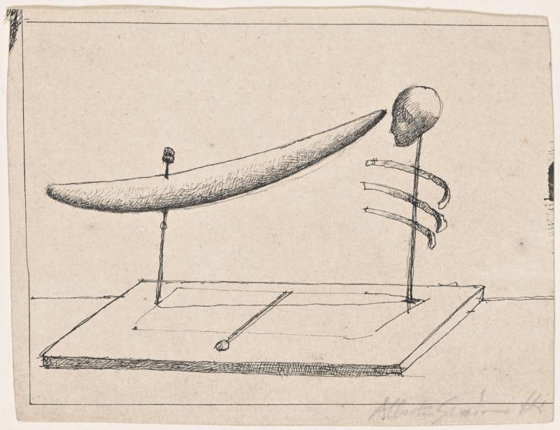 Alberto Giacometti, Pointe à l’œil, um 1932 Feder in Schwarz auf Papier, 9 x 11,6 cm Kunsthaus Zürich, Alberto Giacometti-Stiftung, 1975 © Succession Alberto Giacometti / 2023, ProLitteris, Zurich