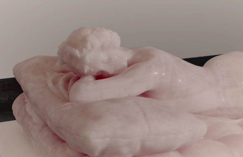 arry X Ball’s Sleeping Hermaphrodite (2008–17), a translucent pink Iranian onyx response to Hermaphrodite Endormi, the multi-era Greek-Roman-Bernini-et al composite sculpture. Photo: Vincent Tullo.