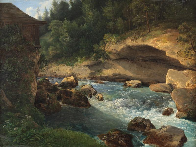 Franz Steinfeld, „Wildbach“, 1824,  Öl/Leinwand, 34 x 47,5 cm, OÖ Landes-Kultur GmbH, Land Oberösterreich, Sammlung Kunst- und Kulturgeschichte bis 1918 (Inv. Nr. G 2026)