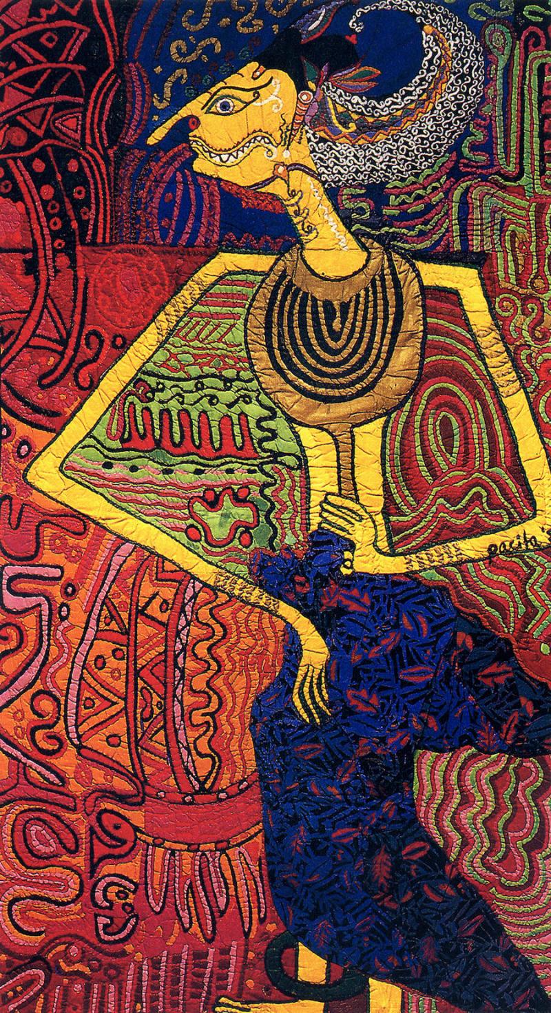 Pacita Abad (1946-2004), Irawan, 1983, Acrylic on stitched and padded canvas, batik cloth, 93.7 x 55.12 inches, 238 x 140 cm, Courtesy the Artist and Tina Kim Gallery