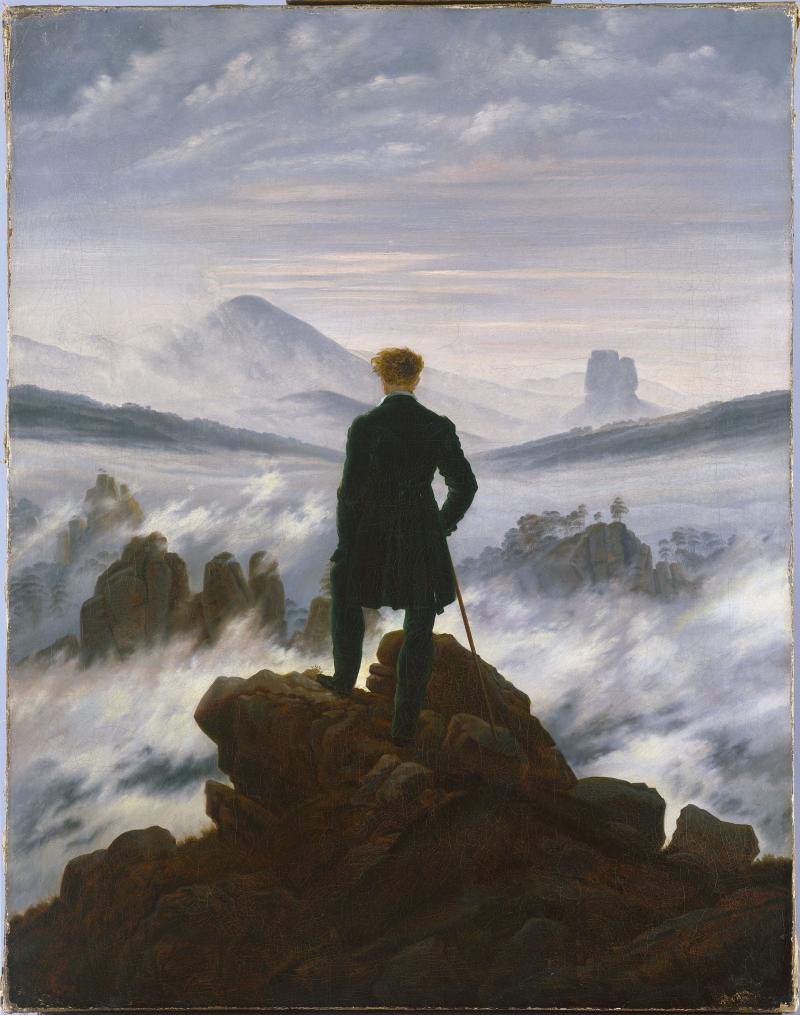 Caspar David Friedrich: Wanderer über dem Nebelmeer, um 1817, Hamburger Kunsthalle, Dauerleihgabe der Stiftung Hamburger Kunstsammlungen © SHK/Hamburger Kunsthalle/bpk (Foto: Elke Walford)