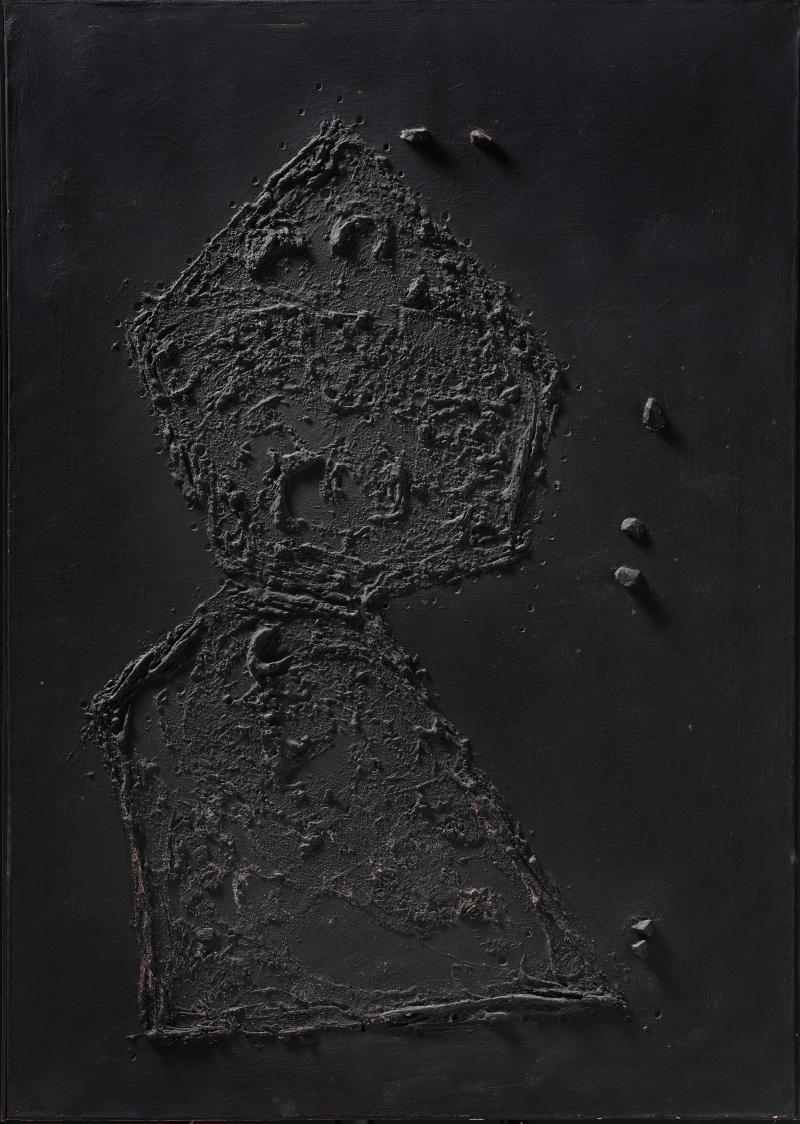 Lucio Fontana (Rosario di Santa Fe, Argentinien 1899–1968 Comabbio) Concetto Spaziale, 1956, Öl, Mischtechnik, und Gläser auf Leinwand, 100 x 70 cm, erzielter Preis € 875.000