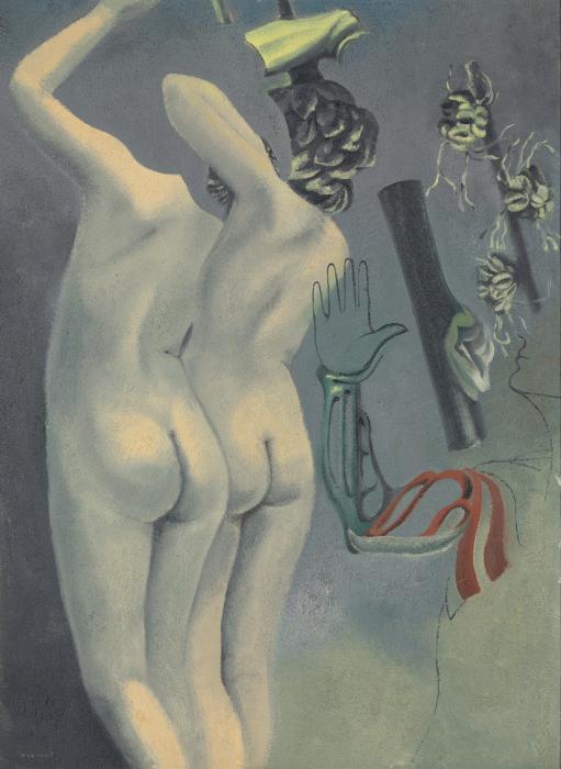 Max Ernst, Deux jeunes filles en de belles poses, v. 1924, huile sur toile, 100 x 73 cm, Collection particulière, Photo: Courtesy of Christie’s © Adagp, Paris, 2023