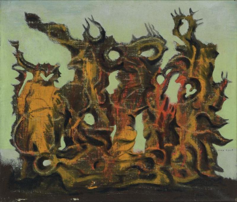 Max Ernst, Jeunes gens piétinant leur mère, 1927, huile sur toile, 46 x 55 cm, Collection particulière, Photo : Courtesy of Christie’s © Adagp, Paris 2023