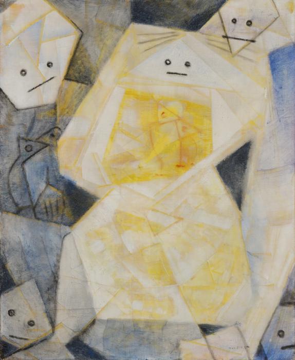 Max Ernst, Quatre tempéraments cristallins ou Pour une école d‘impondérables, 1957, huile et technique mixte sur toile, 61 x 50 cm, Collection particulière,  Photo : Franck Kleinbach, Stuttgart © Adagp, Paris, 2023