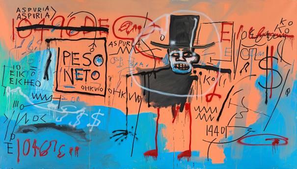 Jean-Michel Basquiat, The Guilt of Gold Teeth, 1982 Acryl, Sprühfarbe und Ölstift auf Leinwand, 240 x 421,3 cm Nahmad Collection © Estate of Jean-Michel Basquiat. Licensed by Artestar, New York Foto: Annik Wetter