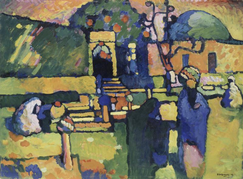 Wassily Kandinsky, Arabischer Friedhof, 1909 Öl auf Pappe, 71,5 x 98 cm Hamburger Kunsthalle, erworben 1954, Foto: Hamburger Kunsthalle/bpk, Elke Walford