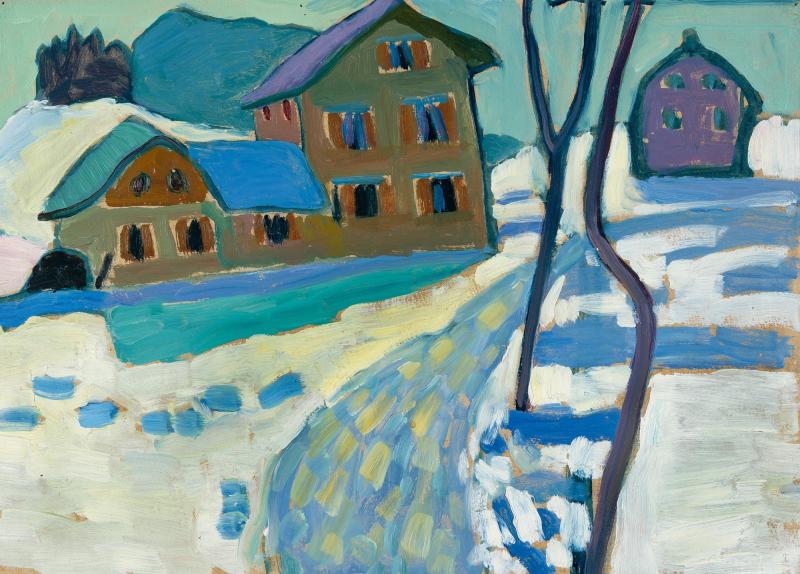 Gabriele Münter (1877 – 1962) Kochel. Schneelandschaft mit Häusern | 1909 | Öl auf Malkarton | 33 x 45 cm Ergebnis: € 685.800* KARL & FABER