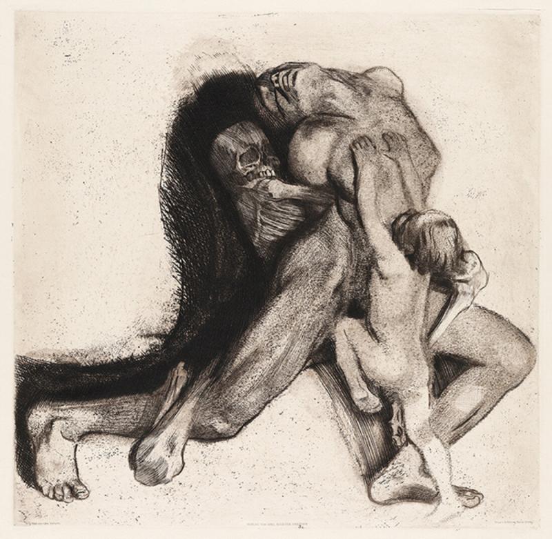 Käthe Kollwitz, Tod und Frau, 1910, Radierung, Museum der Moderne Salzburg, Foto: Rainer Iglar