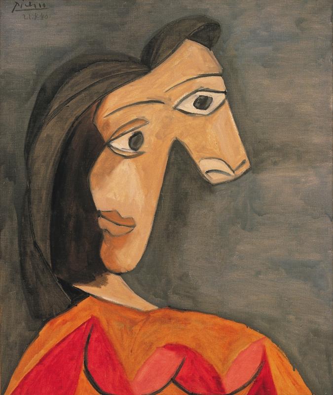 PABLO PICASSO, Die orangefarbene Bluse – Dora Maar [Le corsage orange – Dora Maar], 21.04.1940 © Sammlung Würth, Foto: Volker Naumann, Schönaich © Succession Picasso/Bildrecht Wien, 2023