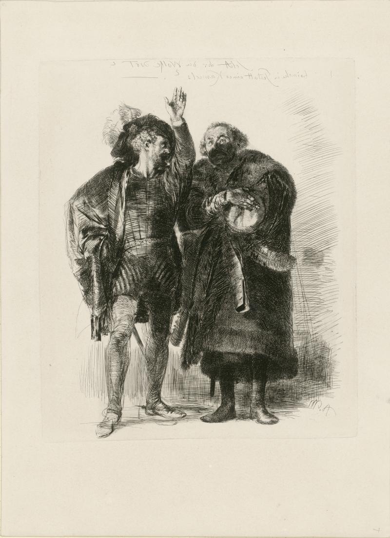 Adolph von Menzel: Hamlet und Polonius, um 1840, Kupferstichkabinett, Staatliche Museen zu Berlin @ bpk / Kupferstichkabinett, SMB (Foto: Dietmar Katz)