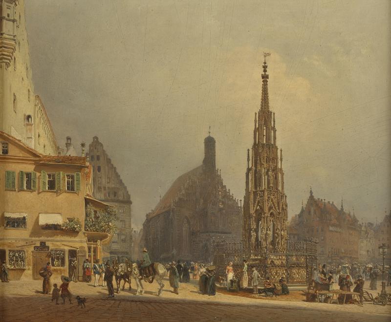 Rudolf von Alt, Der schöne Brunnen vor der Frauenkirche in Nürnberg, 1854