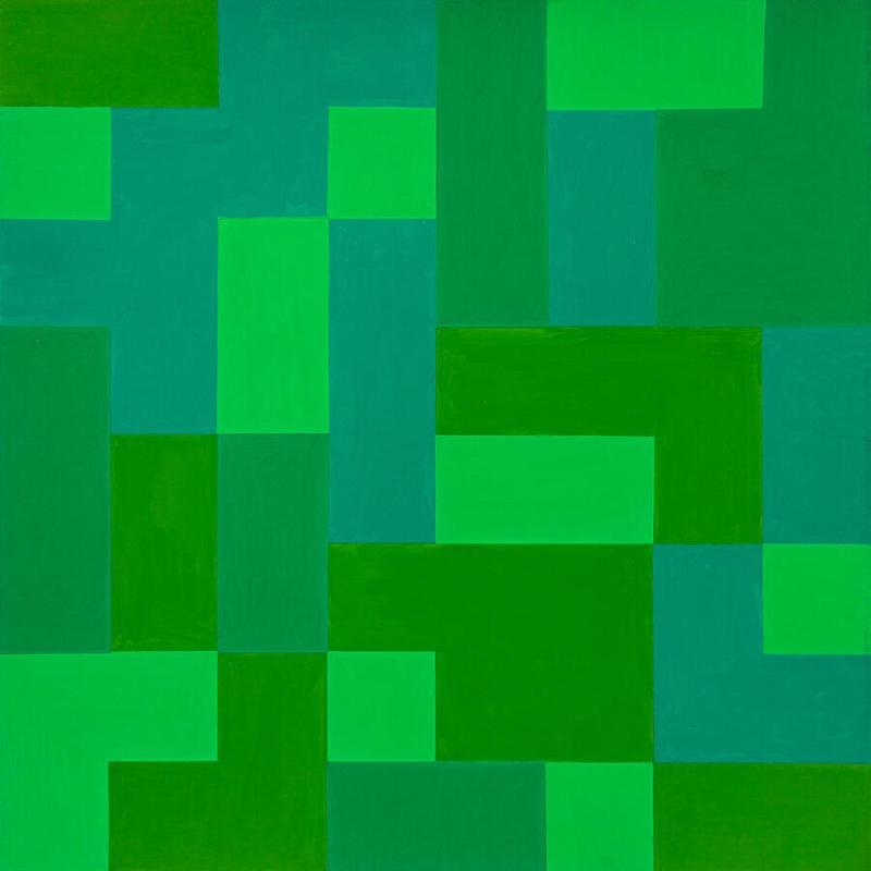 Vera Molnar, Formes Vertes (Green Shapes), 1969, gouache, 60 × 60 cm