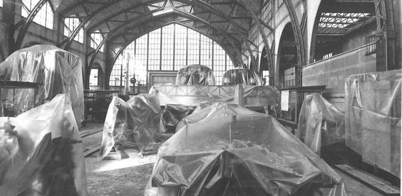 Verpackte Objekte aus ehemaligem Verkehrs- und Baumuseum im Hamburger Bahnhof, Februar 1984 © Staatliche Museen zu Berlin, Zentralarchiv