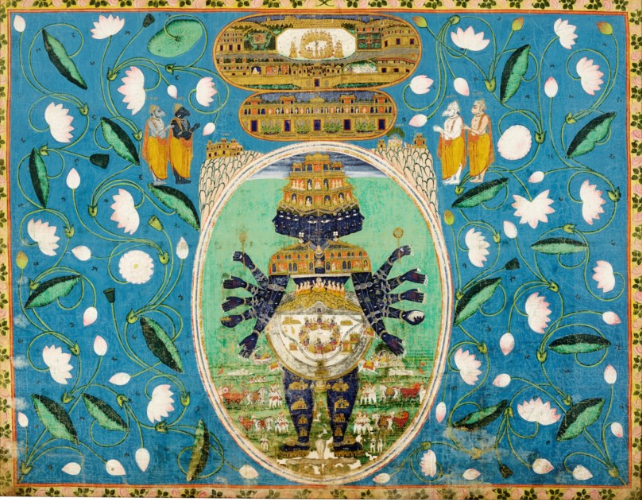 VERY LARGE AND IMPORTANT PICHVAI OF VISHVARUPA AMIDST A LOTUS PONDINDIA, RAJASTHAN, 19TH CENTURY75 x 97 in. (190.5 x 246.4 cm.)Estimate: $120,000-180,000