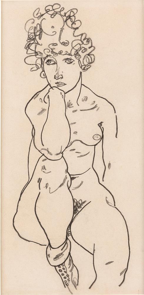 Egon Schiele  Tulln 1890 - 1918 Wien Sitzender Akt von vorne