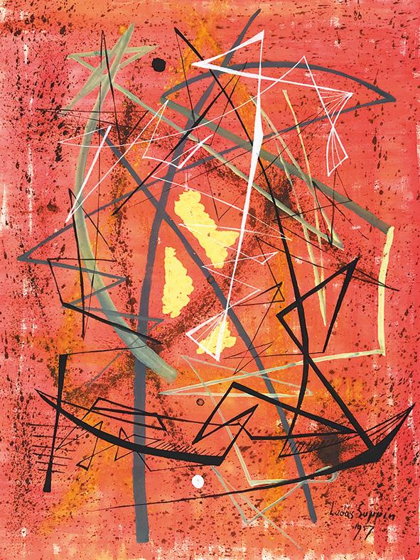 Lucas Suppin Feuerwerk Gouache auf Papier signiert und datiert 1957 62 x 47 cm