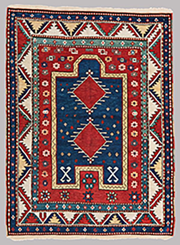 Fachralo Kazak Prayer Rug 138 x 102 cm (4' 6" x 3' 4") Caucasus, ca. 1880