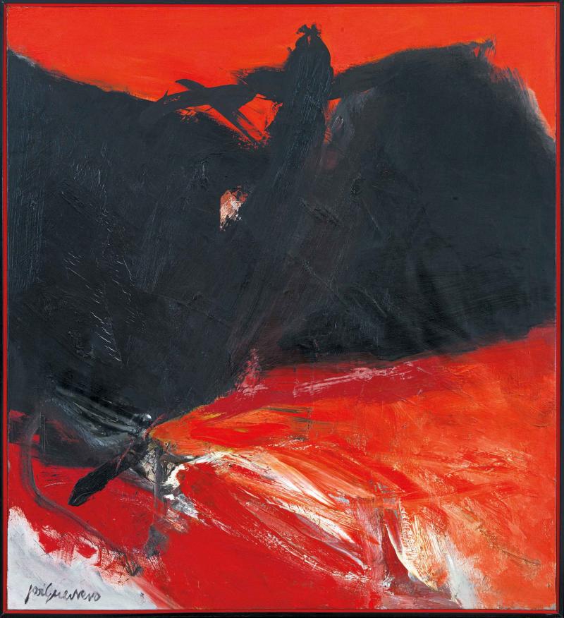 José Guerrero, Rojo sombrío (Düsteres Rot),  1964, Öl auf Leinwand, 126 × 114,5 cm © Colección Fundación Juan March, Museo de Arte Abstracto Español, Cuenca. Foto: Santiago Torralba