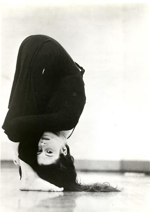 Meredith Monk hanging over Gary Gladstone, 1964 Sarah Lawrence Yearbook