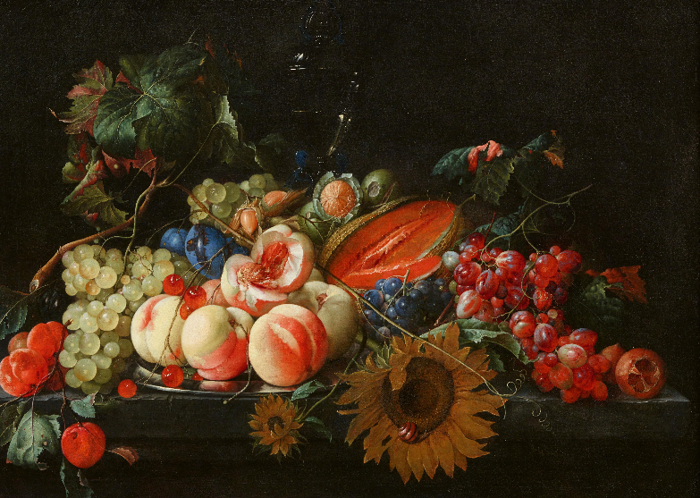 Lot 2053 Cornelis de Heem - Stillleben mit Pfirsichen und Kirschen auf einer Silberplatte mit anderen Früchten, Nüssen und Sonnenblumen Schätzpreis: 180.000 € - 220.000 €