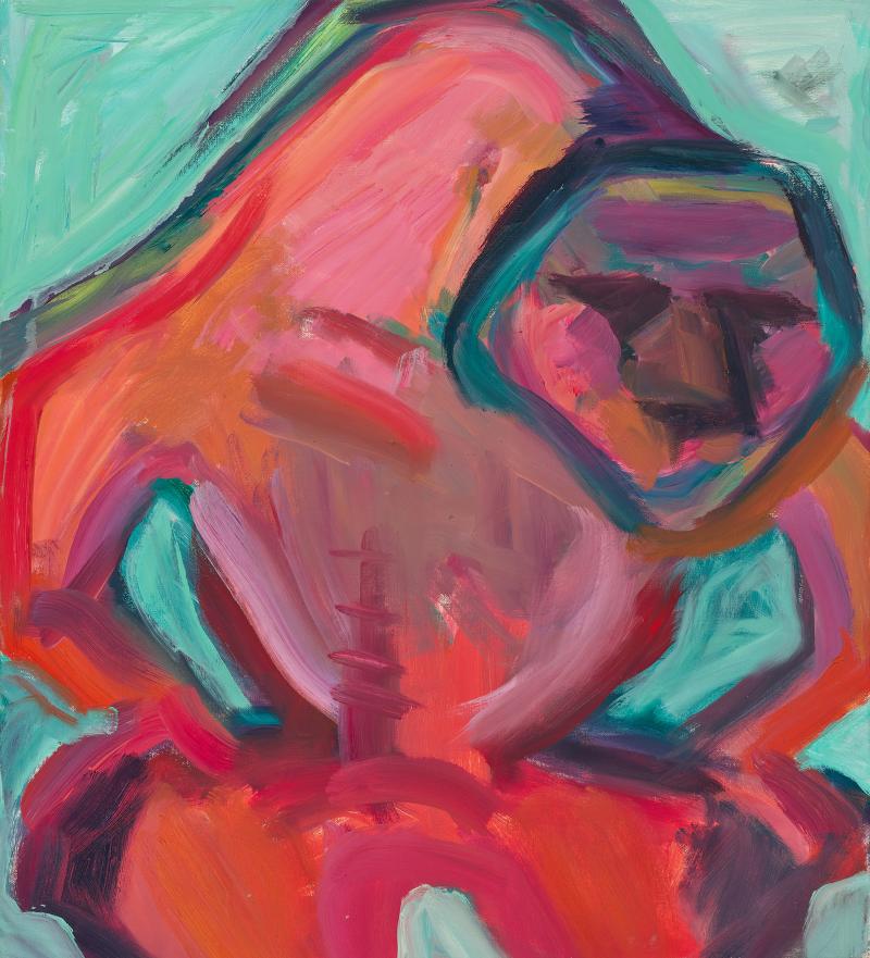 Maria Lassnig (Kappel, Kärnten 1919–2014 Wien) "Der rote Zorn", 1984, Öl auf Leinwand, 72 x 65 cm, Auktion 29. November 2023, Schätzwert € 180.000–250.000