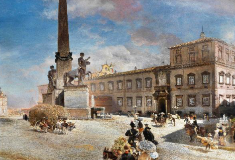 Oswald Achenbach(1827-1905), View of the piazza del Quirinale in Rome, oil on canvas, Paolo Antonacci