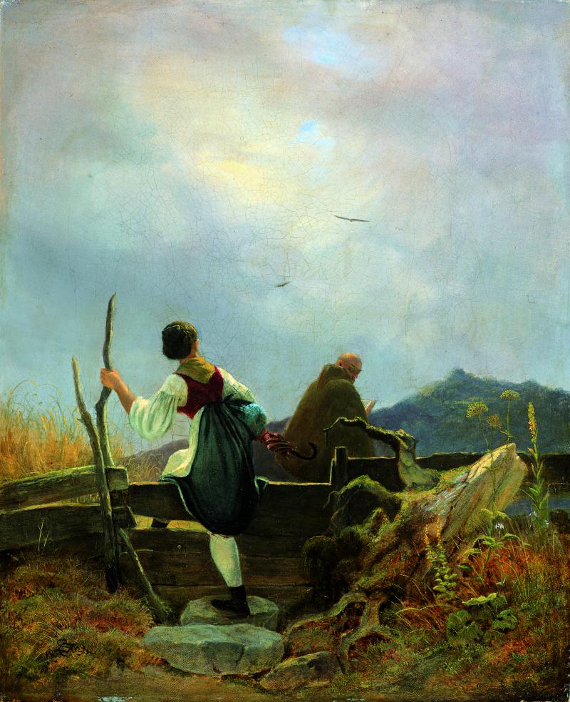 Carl Spitzweg, Sennerin und Mönch, 1838, Öl auf Leinwand, Museum Georg Schäfer, Schweinfurt, © bpk, Museum Georg Schäfer, Schweinfurt, bpk