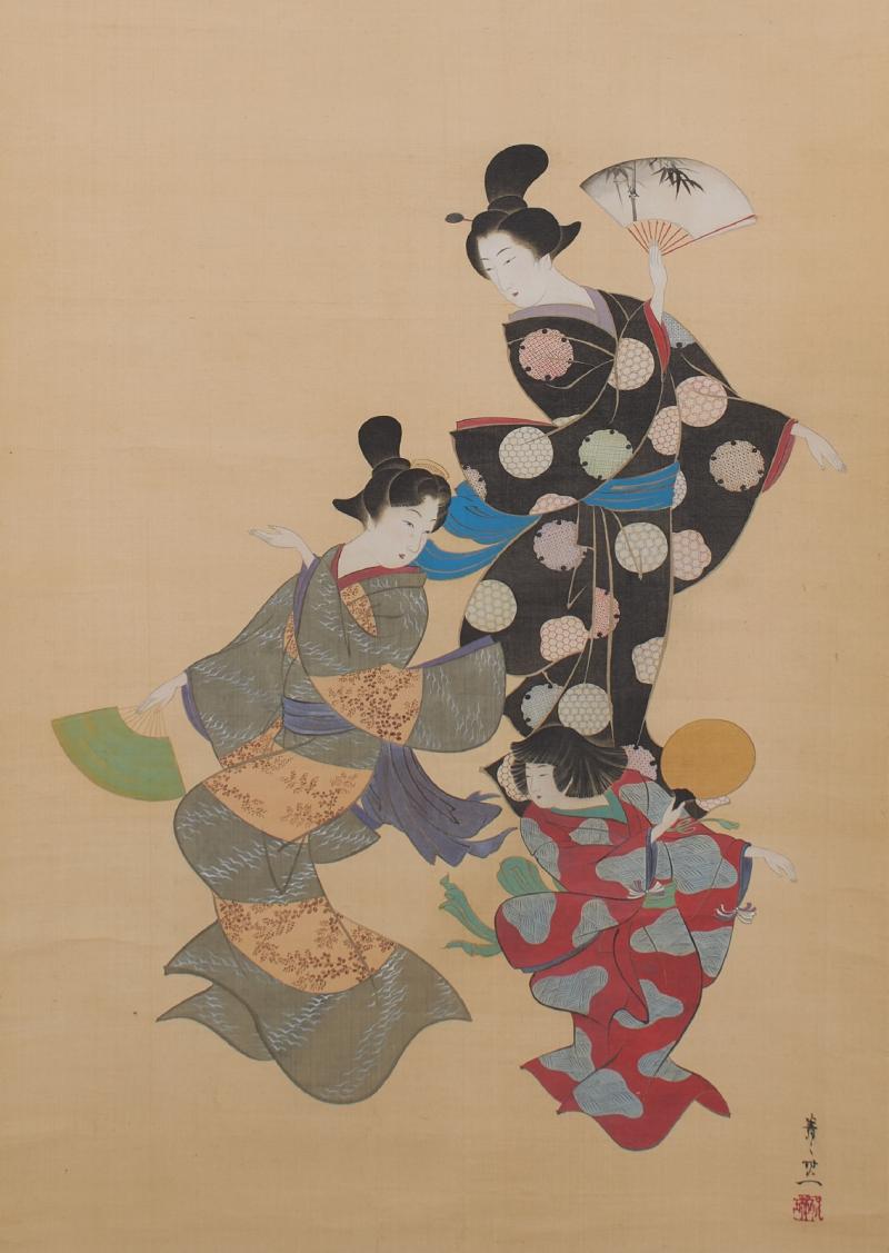 SUZUKI KIITSU (1796–1858)Tänzerinnen (Detail)Japan, Edo–Zeit, 1. Hälfte 19. Jh.Hängerolle, Tusche und Farbe auf Seide125,9 x 57 cmSammlung Museum für Kunst und Gewerbe HamburgErworben mit Mitteln der Campe’schen Historischen Kunststiftung aus der Sammlung Walter Gebhard Foto: MK&G/Tobias Eckmann