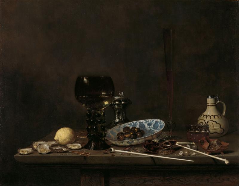 Still Life with Roemer, Flute Glass, Earthenware Jug and Pipes, Jan Jansz. van de Velde (III), 1651. Transfer 1960