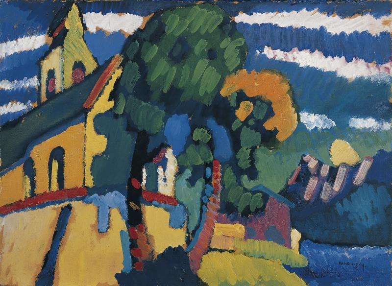 af Klint and Kandinsky #17 Wassily Kandinsky, Riegsee - Dorfkirche, 1908, Öl auf Pappe, 33 x 45 cm, Von der Heydt-Museum Wuppertal, Fhoto: Antje Zeis-Loi, Medienzentrum Wuppertal