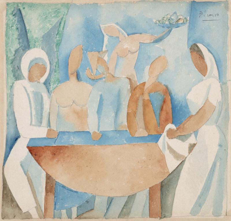 Pablo Picasso (1881-1973), Carnaval au Bistrot. Paris, Ete. 1908, watercolor on paper, 22.5 x 21 cm