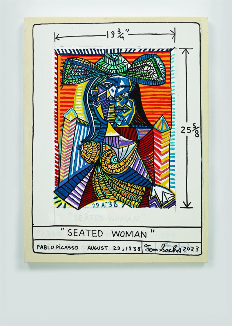 Tom Sachs Seated Woman, 2023 Synthetic polymer and Krink on canvas 101,6 x 76,2 x 3,8 cm (40 x 30 x 1,5 in) (TSA 1478)