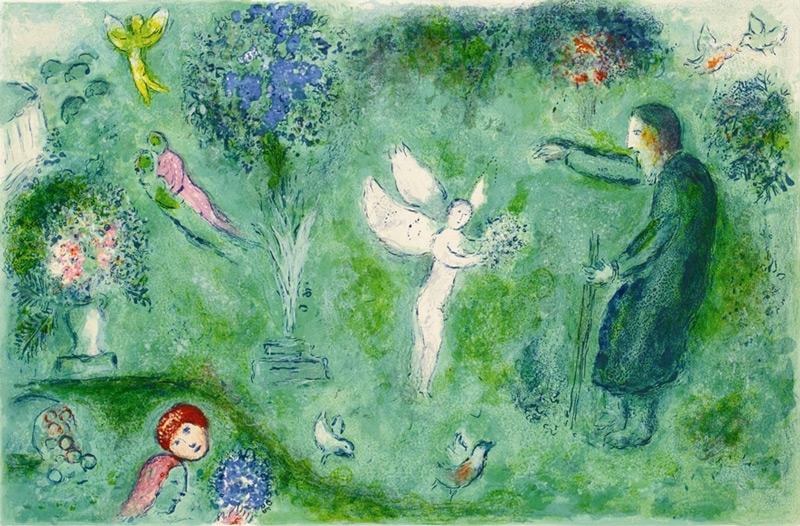 Marc Chagall, Der Lustgarten, 1961, Lithografie aus der Mappenwerk „Daphnis et Chloé“| © Bildrecht, Wien 2024.