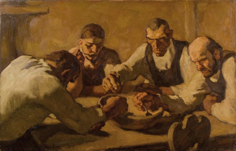 Albin Egger-Lienz, Mahlzeit (I. Fassung), 1920, Öl auf Leinwand, 97,5 x 155 cm, Courtesy Privatbesitz Wien, Foto: Leopold Museum, Wien